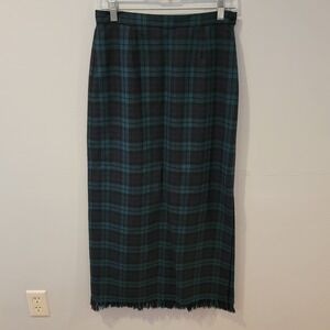 Vintage Rafaella Wool Maxi Skirt Tartan Plaid Fringe Hem Pencil Women's Size 6